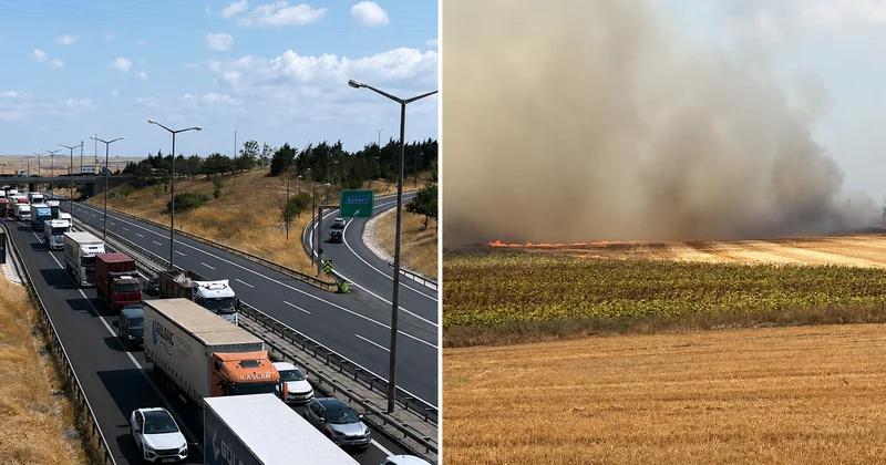 Silivri de korkutan yangın: Alevler TEM e dayanınca yol trafiğe kapatıldı
