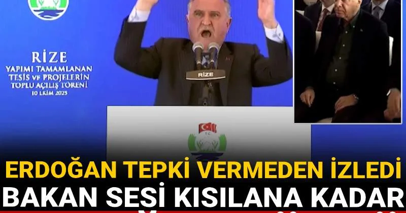 Bakan sesi kısılana kadar Erdoğan ı övdü: Erdoğan tepki vermeden izledi