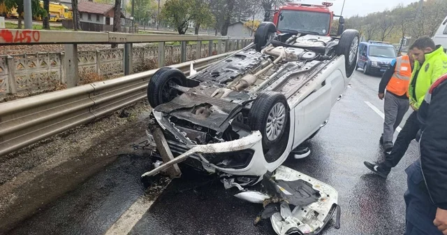 Bilecik te takla atan aracın sürücüsü hafif yaralandı Bilecik Haberleri