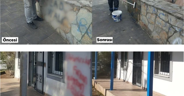 Kent estetiğini bozan yazılar ve resimler belediye ekiplerince temizleniyor Muğla Haberleri