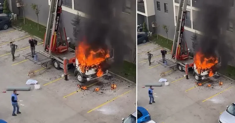 Ev taşıma kabusa döndü! Vinç bir anda alev aldı