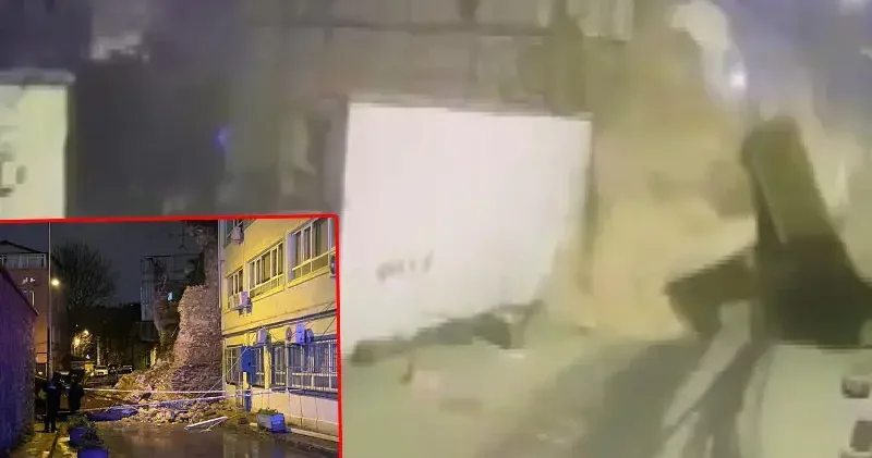 Beyoğlu’nda metruk binanın duvarı çöktü; o anlar kamerada