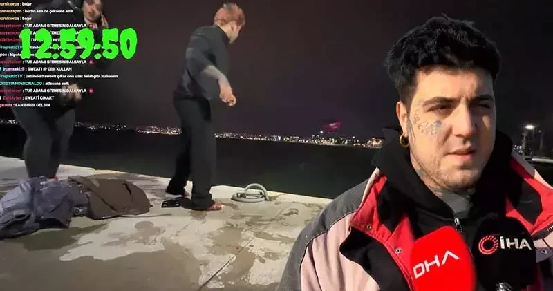 Büyükçekmece’de sanal medyada canlı yayın yaparken denize atlayan kadını kurtardı