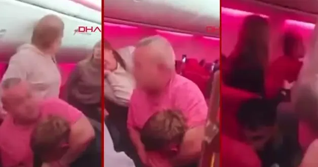 Antalya dan kalktı, Brüksel Havalimanı na acil iniş yaptı! 2 yolcunun kavga anları kamerada