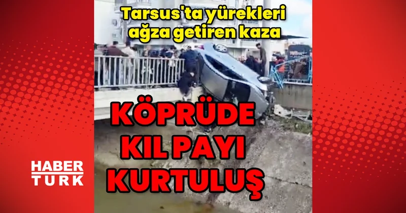Kaza yapan araç köprünün korkuluklarında asılı kaldı, facia ucuz atlatıldı
