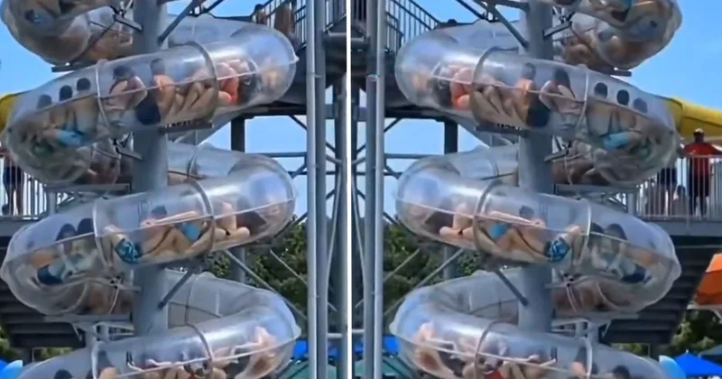 Çin’de aqua parkta korku dolu anlar: Kaydırakta mahsur kaldılar