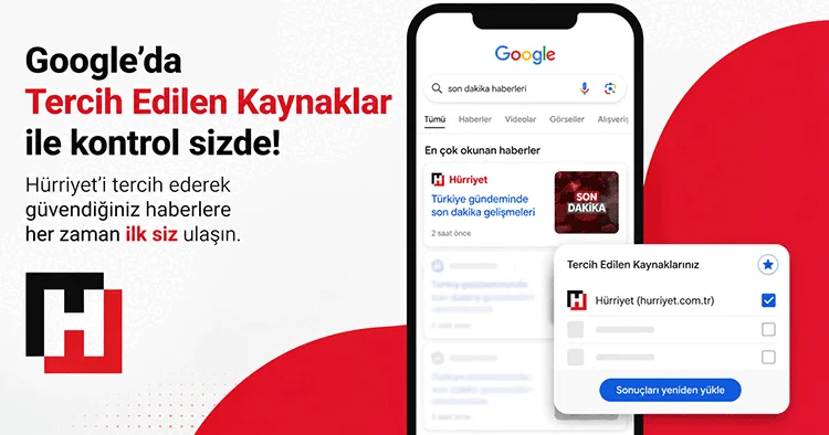 Artık Google da kontrol elinizde: Hürriyet i Tercih Edilen Kaynaklar listenize ekleyin, haberi aldığınız adresi algoritma yerine siz belirleyin