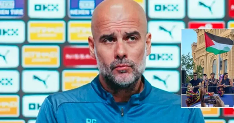 Yamal ın Filistin bayrağı taşımasından rahatsız olan gazeteciye Guardiola dan sert tepki!