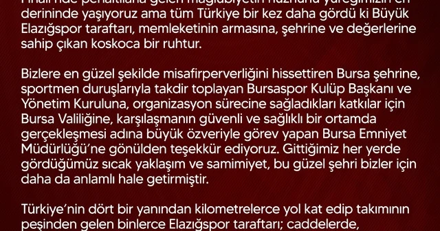 Elazığspor: Bu büyük camia her defasında küllerinden yeniden doğmasını bilmiştir Elazığ Haberleri