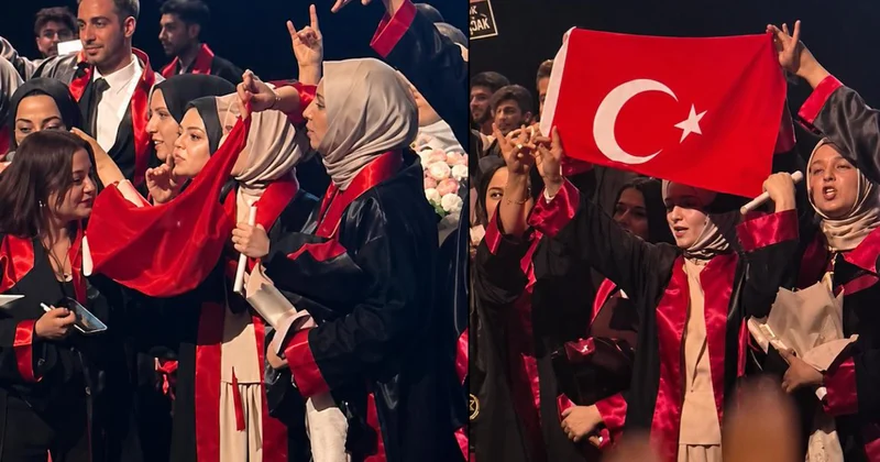 Hukuk fakültesi mezuniyetinde Türk bayrağı açan kızları yuhaladılar! Sözcü Gazetesi