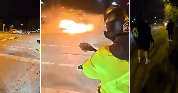Maltepe de feci kaza kamerada! Çarpışma sonrası otomobil alev aldı