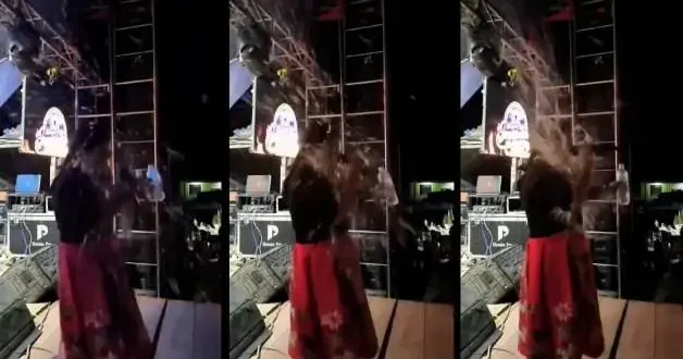 Fırlatılan cam şişe yüzünde patladı! Peru da sahnede dehşet anları