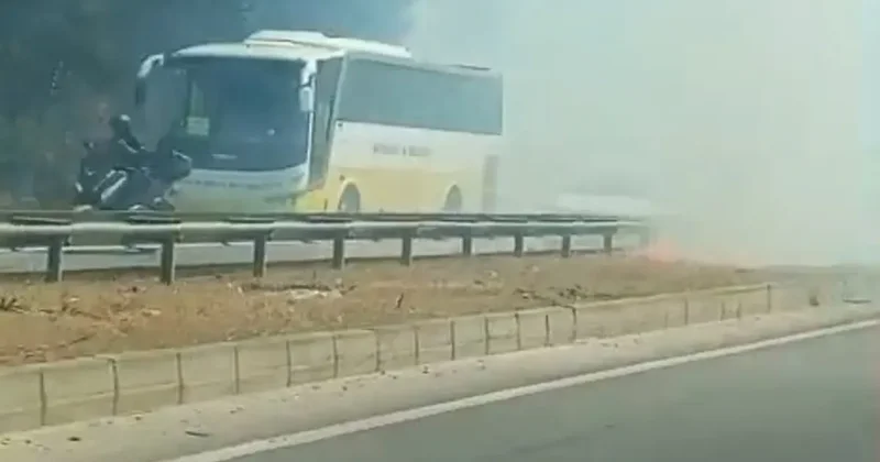 Anız yangını, trafikte aksamaya neden oldu