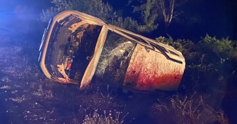 Yola çıkan ineğe çarpan araç takla attı: 6 yaralı