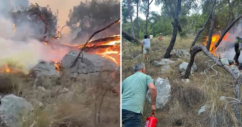 Antalya da orman yangını müdahalesinde gönüllüler de devrede: Yangın tüpleri eşekle taşındı