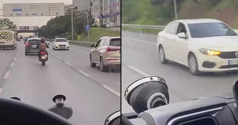 Maltepe D 100 Karayolu nda geri geri giden otomobil kamerada