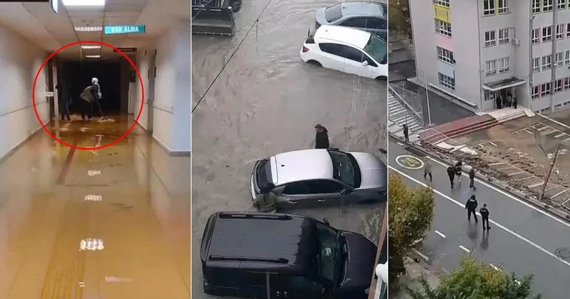 İstanbul da hayatı felç eden yağış! Okulun istinat duvarı çöktü, araştırma hastanesini su bastı