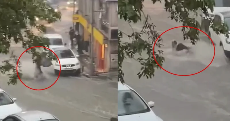 Kağıthane de dehşete düşüren görüntüler: Kadın sel sularına böyle kapıldı Sözcü Gazetesi