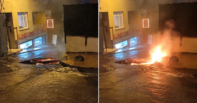 İstanbul da korku dolu anlar! Sel suları arasında elektrik kabloları alev aldı