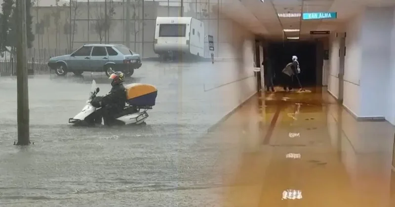 İstanbul da şiddetli yağış ve fırtına etkisini artırdı! Hastaneyi su bastı, dere taştı