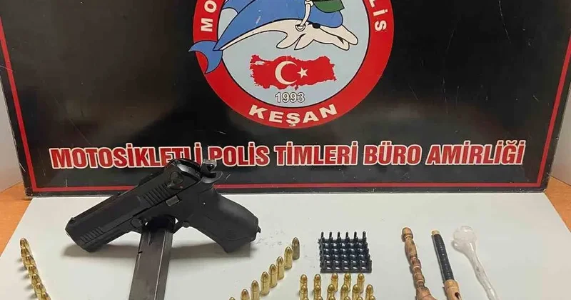 Polisin durdurduğu araçta uyuşturucu, tabanca ve mermi ele geçirildi