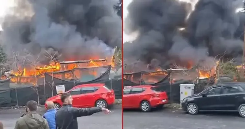 Sarıyer’de ruhsatsız oto tamirhanesi alev alev yandı