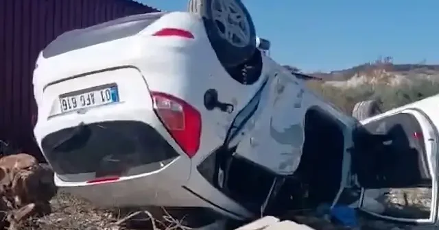 Samandağ da devrilen otomobildeki 2 kişi yaralandı VİDEO İZLE
