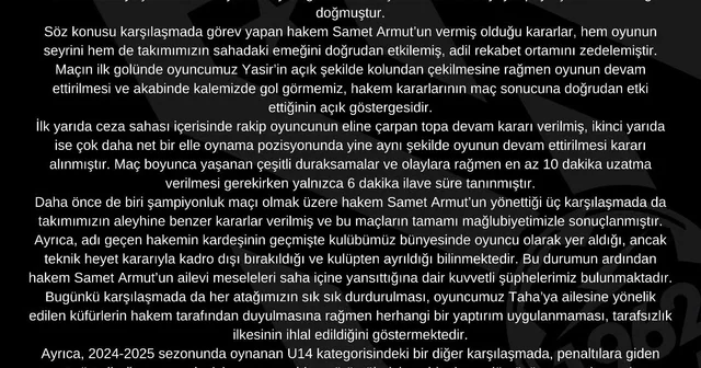 Kocasinan Şimşekspor dan sert açıklama: Bu hakemi maçlarımıza istemiyoruz Kayseri Haberleri