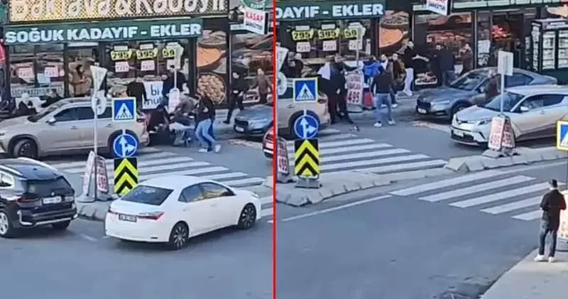 Beylikdüzü nde 2 grup arasında tekmeli yumruklu kavga kamerada