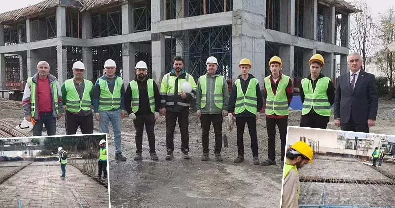 Meslek lisesi öğrencileri, öğretmenleriyle yeni okul binasının elektrik tesisatını yapıyor