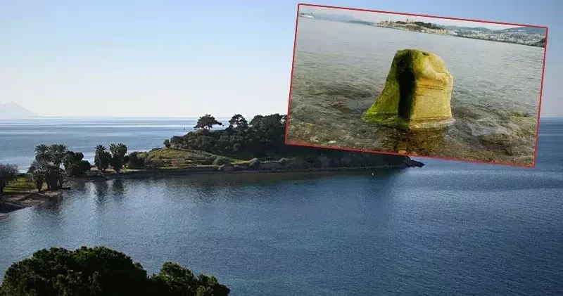 Kuşadası’nda deniz suyu çekildi; Roma dönemine ait mermer kaide ortaya çıktı