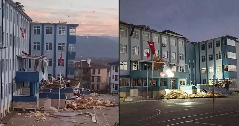 Düzce de şiddetli rüzgar lisenin çatısını uçurdu; eğitime yarın ara veridi