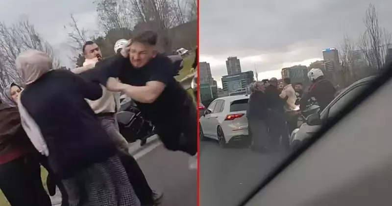 Ümraniye de trafikte tekmeli yumruklu yol kavgası kamerada