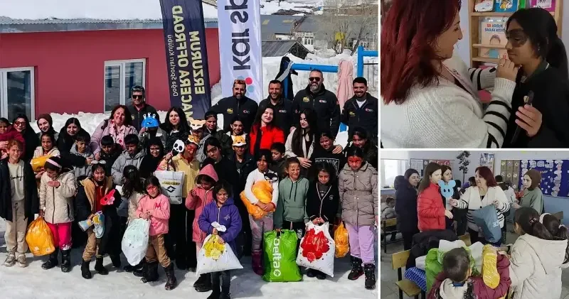 Off Road ekibi kar tünellerini aşarak köy okuluna yardım ulaştırdı Erzurum Haberleri