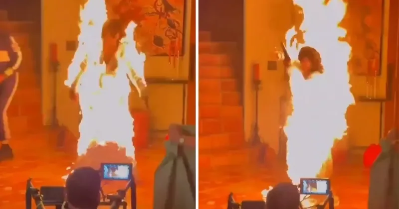 Katy Perry, klip çekiminde alevler içinde kaldı