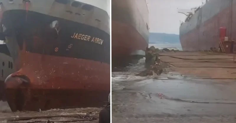 Dev gemi Aliağa açıklarında karaya oturdu