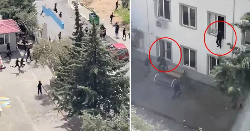 Kahramanmaraş ta okula saldırı anı kamerada! Öğrenciler camlardan atladı