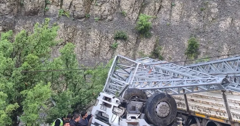 Şarampole yuvarlanan elektrik direği yüklü kamyonun şoförü öldü