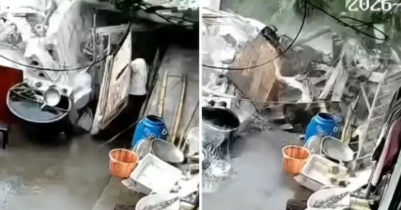 Tuvalete giren kadının üzerine bina çöktü! O anlar kamerada
