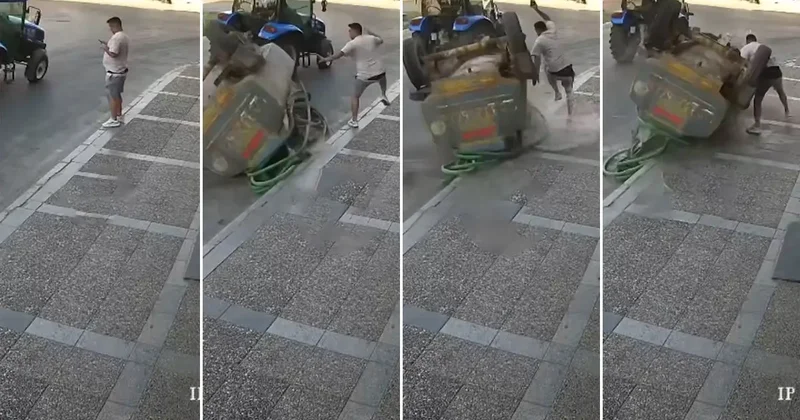 Kaldırımda dehşeti yaşadı: Tankerin altında kalmaktan son anda kurtuldu