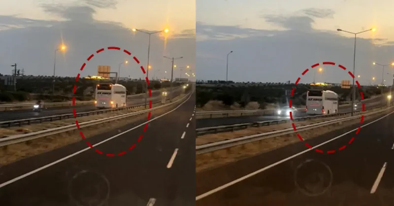 Otoyolda yürekleri ağza getiren anlar! Yolcu otobüsü ters yönde ilerledi!