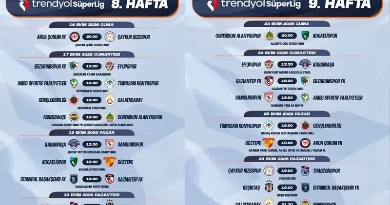 TFF, Süper Lig’de ilk yarının programını açıkladı
