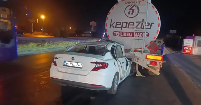 Akaryakıt tankerine arkadan çarpan otomobil 100 metre sürüklendi: 1 ölü