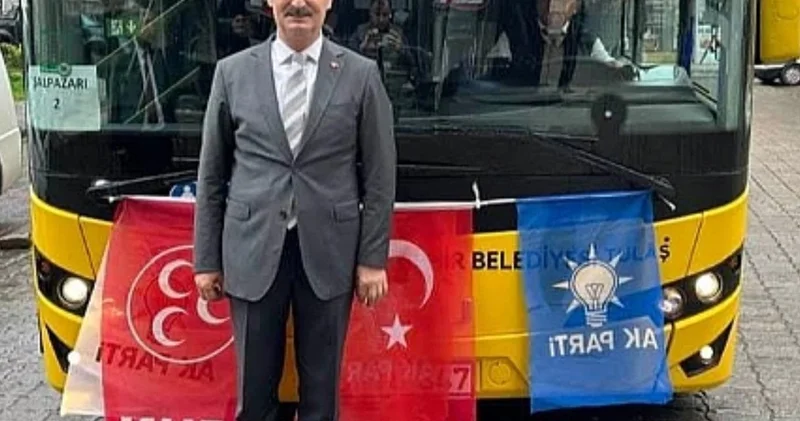 AKP li Trabzon Büyükşehir otobüse asılan AKP bayraklarına soruşturma başlattı