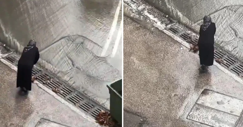Şiddetli yağmura teslim olan kentte takdir toplayan görüntü
