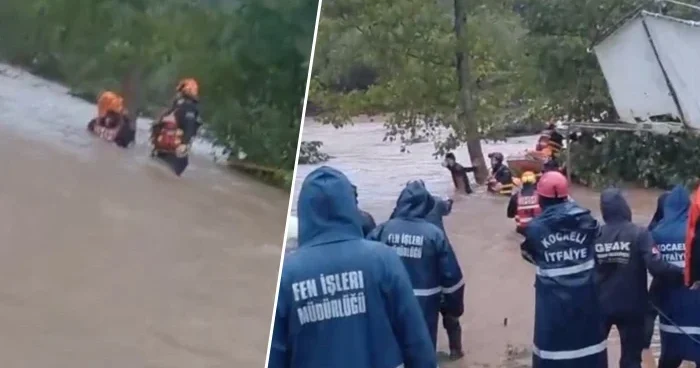 Kocaeli de sel sularına kapılan 1 kişi halatlarla kurtarıldı! Kayıp 1 kişi ise aranıyor