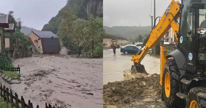 Sakarya dan korkunç görüntüler! Dere taştı: 2 katlı villa böyle yıkıldı