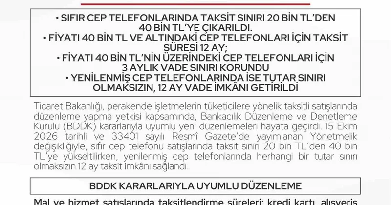 Cep telefonunda taksit sınırı iki katına çıktı! 40 bin liraya kadar 12 ay taksit yapılabilecek