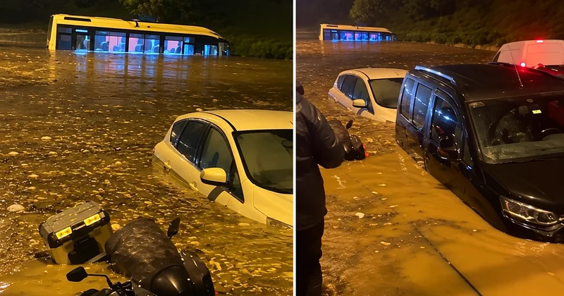 Şile yolu kapandı, araçlar sular altında kaldı