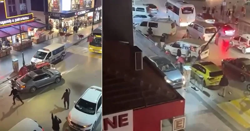 Trafikte kaos çıkaran alkollü sürücüyü araçtan indirip darbettiler